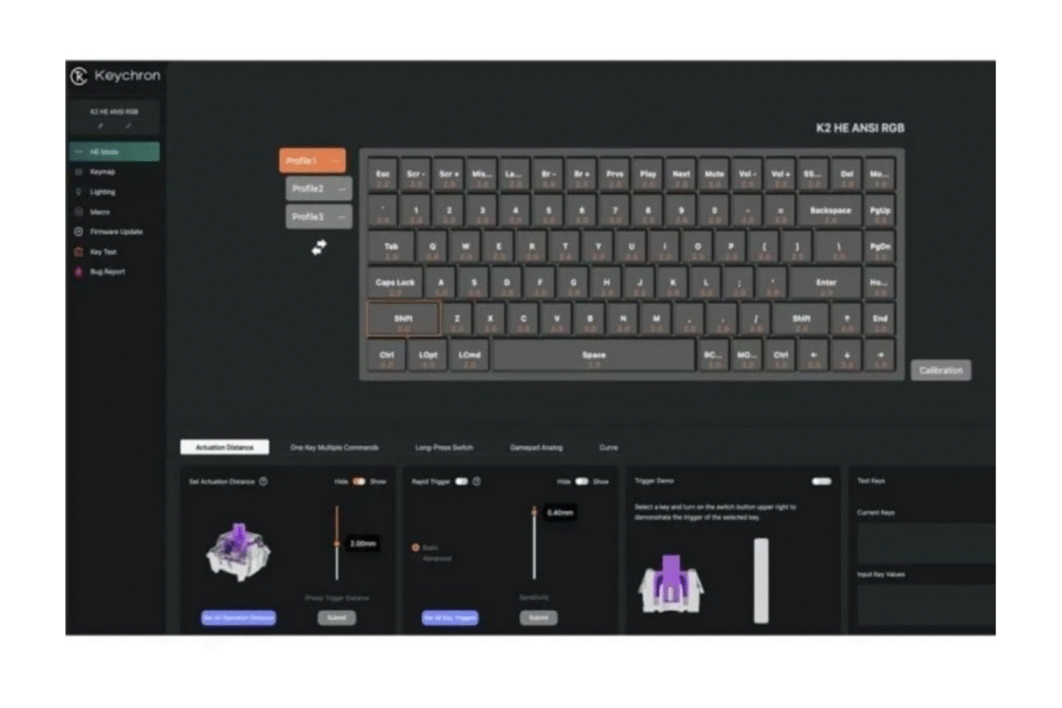Keychron K2 HE Teclado Mecánico Gaming Magnético Inalámbrico Bluetooth Switch Purple Negro y Madera - Imagen 4