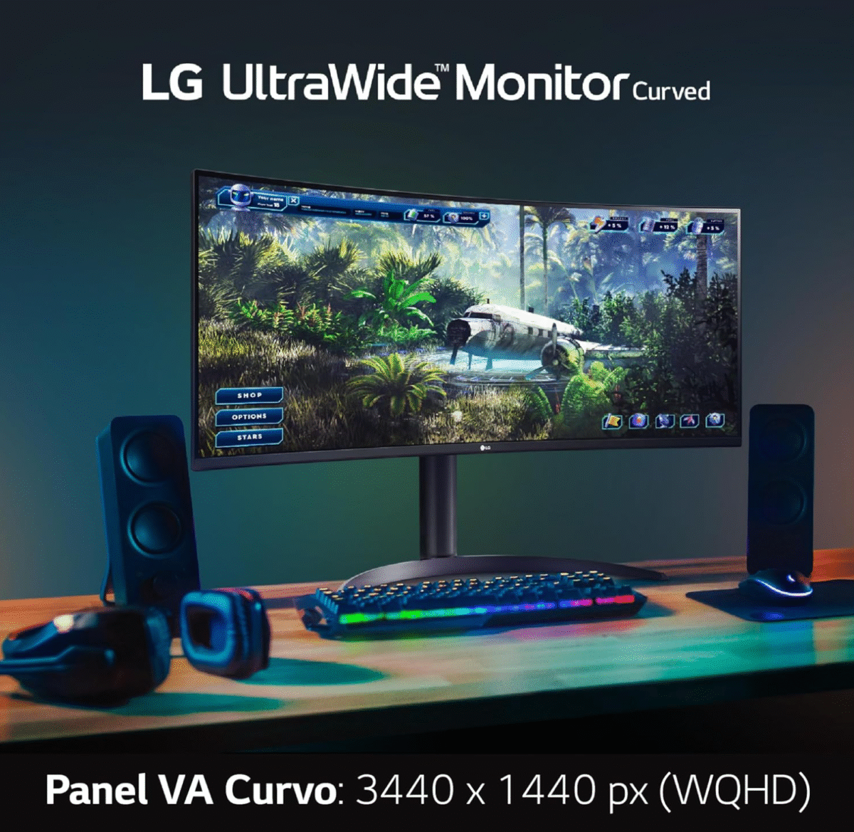 LG 34WP65C-B - Monitor Gaming UltraGear Curvo 34 pulgadas, Panel Nano VA: 3440x1440p, 21:9, 250 cd/m², 1000:1, 160Hz, entradas: DPx1, HDMIx1, USB-Ax3, Color Negro - Imagen 2